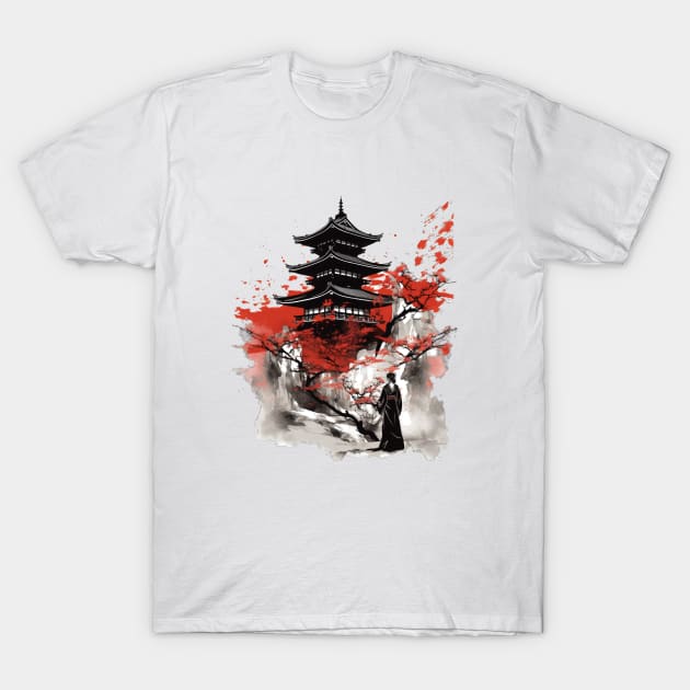 Watercolor japanese building art T-Shirt by TeePulseMania